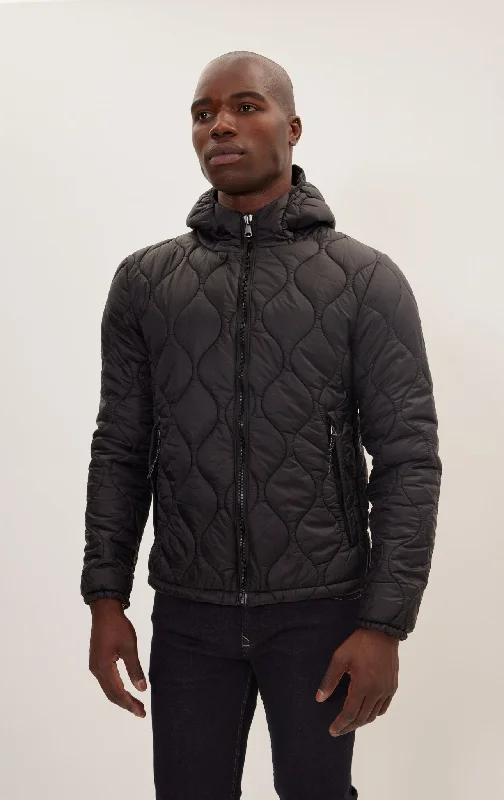 Padded Hooded Coat Jacket - Black