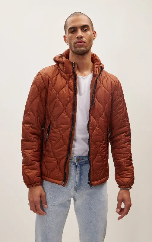 Padded Hooded Coat Jacket - Brick Red