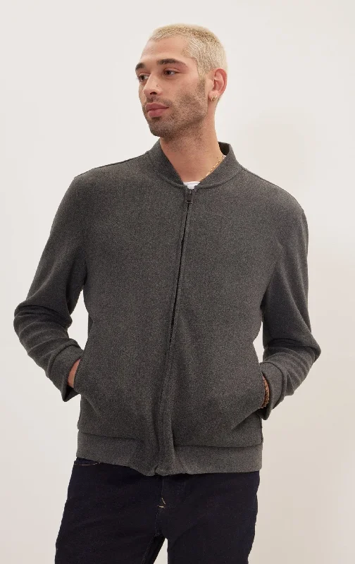 Relaxed Unlined Varsity Zipper Jacket - Anthracite