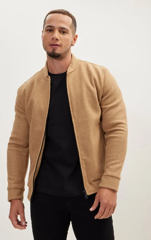 Relaxed Unlined Varsity Jacket - Camel