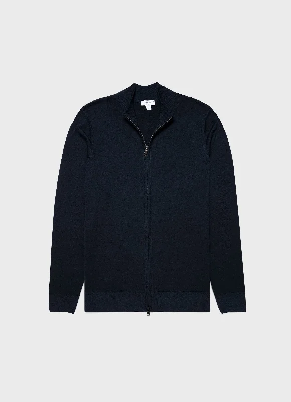 Men's Extra-Fine Merino Zip Cardigan in Light Navy