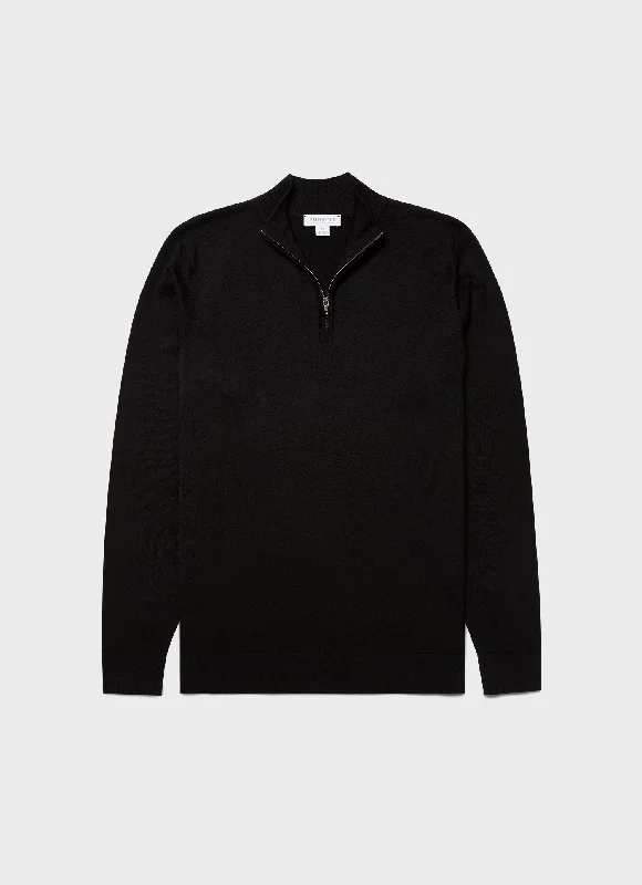 Men's Extra-Fine Merino Zip Neck in Black