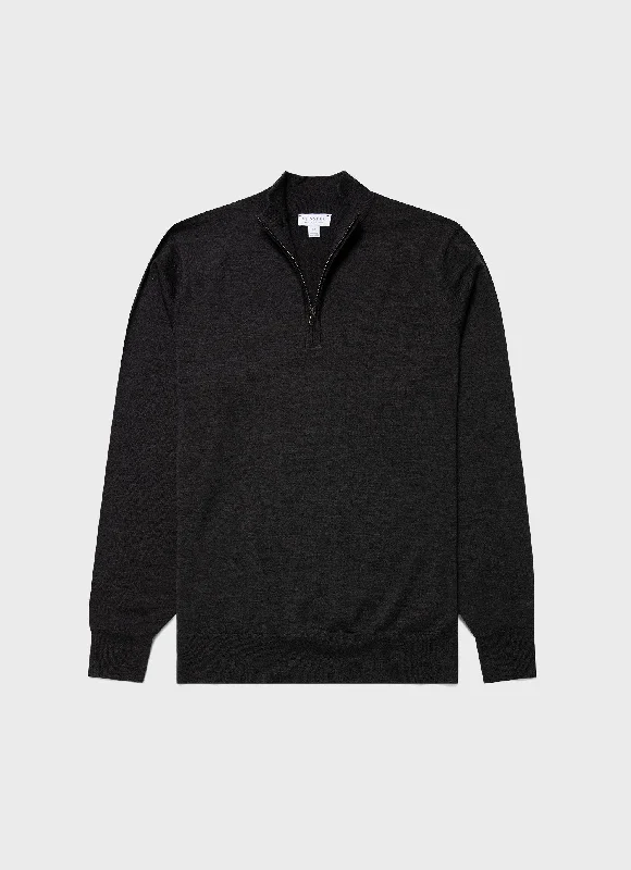 Men's Extra-Fine Merino Zip Neck in Charcoal Melange