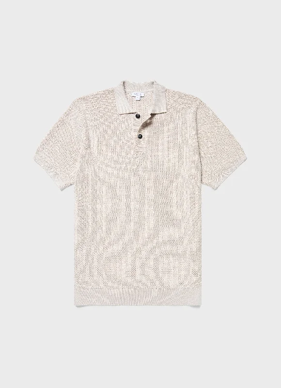 Men's Textured Knit Polo Shirt in Ecru