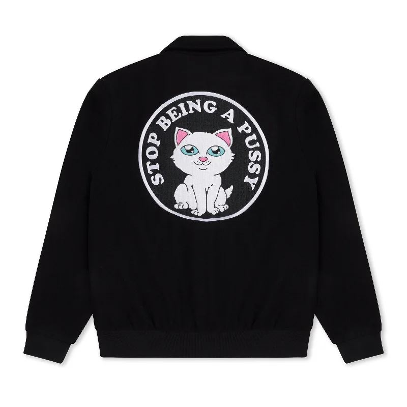 Stop Being A Pussy Varsity Jacket (Black)