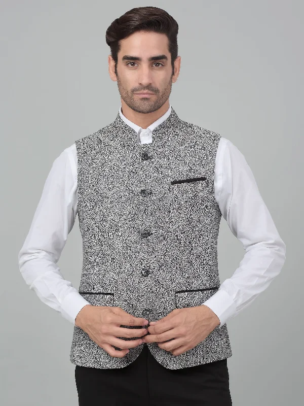 Cantabil Men's Black Self Design Party Wear Waistcoat